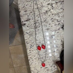 Kendra Scott Red and Silver Necklace and Earring Set